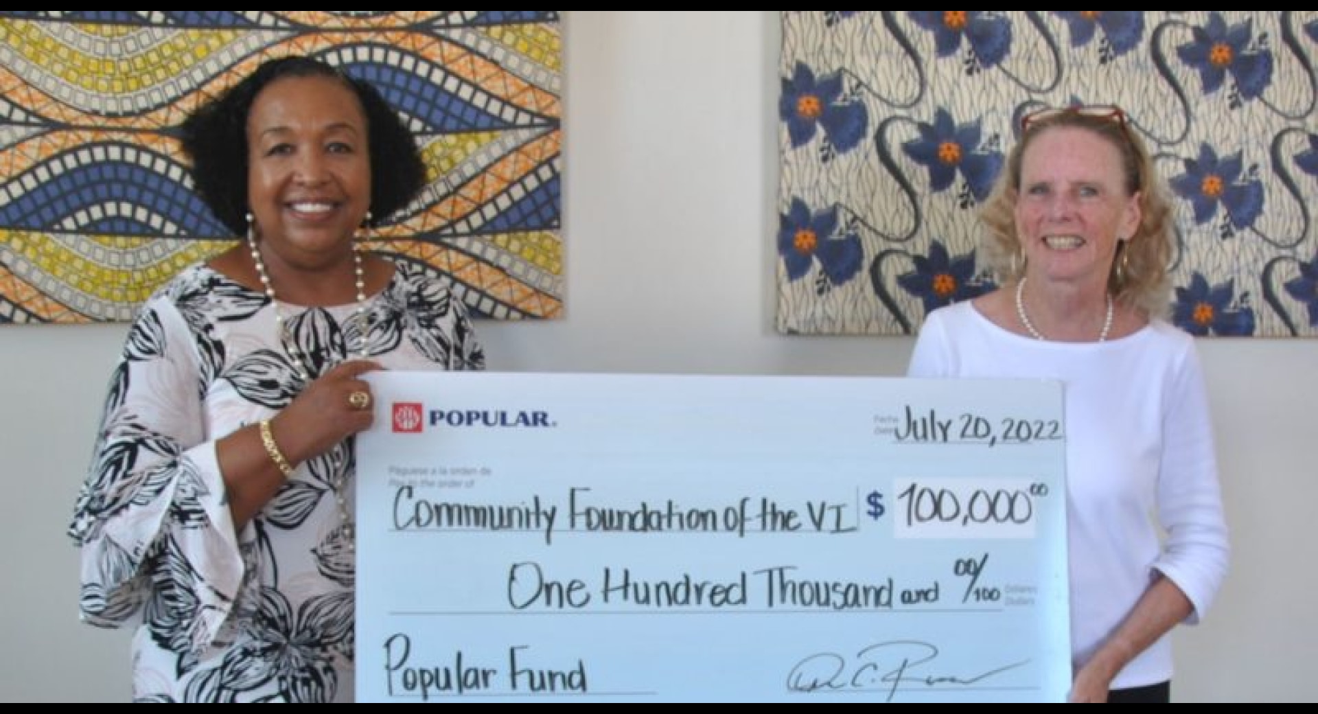 Popular VI Community Fund Established at CFVI with $100,000 Donation